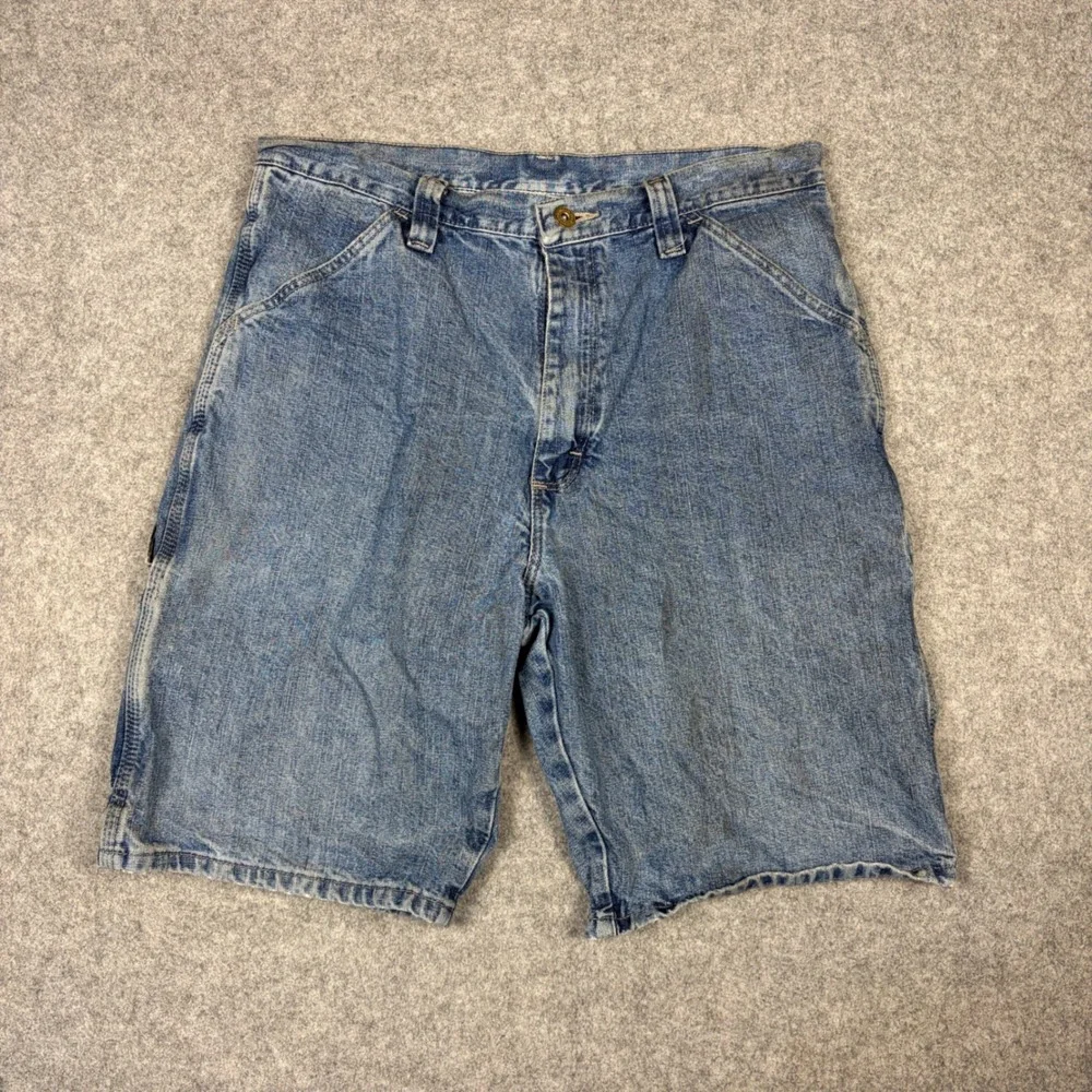 Wrangler Originals Mens Carpenter Denim Shorts Blue Medium Wash Utility Size 32